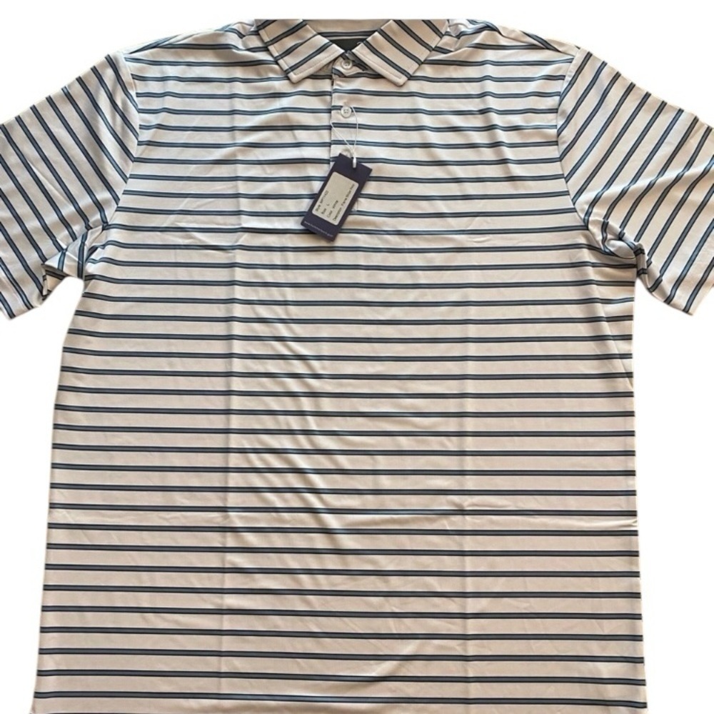 Hammer Back Men's Striped Golf Polo Shirt Large White Blue NEW Frame Striped